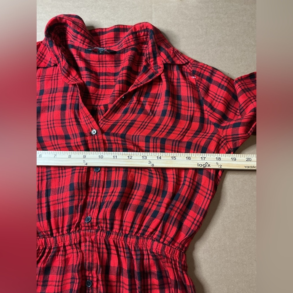 Express Red Checkered Long Sleeve Dress size S - Picture 10 of 12